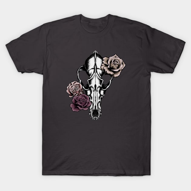 Coyote Skull and Roses T-Shirt by inkdust